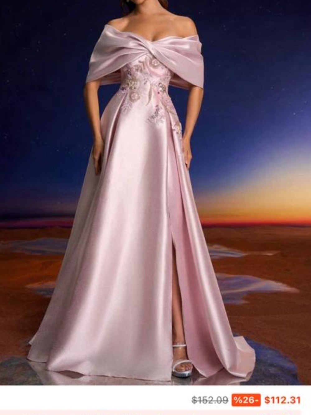 MOTF Blush Pink Off-Shoulder Satin Prom Gown